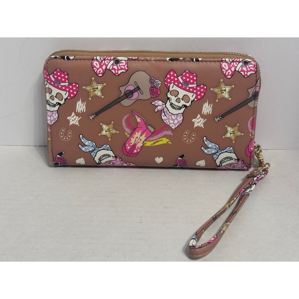 BETSEY JOHNSON Western Cowboy Skull Print Zip Around Wristlet Wallet Clutch - Picture 2 of 9